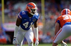 University of Florida linebacker James Houston lines up on defense during the Florida Gators 2018 spring game- Florida Gators football- 1280x873