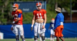 University of Florida quarterbacks Feleipe Franks and Kyle Trask going through passing drills during fall camp- Florida Gators football- 1280x853