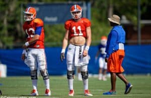 University of Florida quarterbacks Feleipe Franks and Kyle Trask going through passing drills during fall camp- Florida Gators football- 1280x853