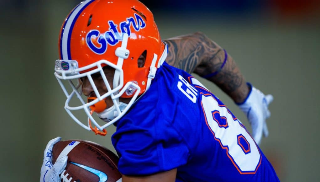 University of Florida receiver Trevon Grimes runs a route during the Florida Gators second spring practice in 2018- Florida Gators football- 1280x853