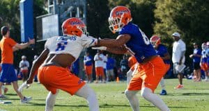University of Florida receiver Trevon grimes goes up against defensive back Brian Edwards in a one-on-one drill during spring football- Florida Gators football- 1280x853