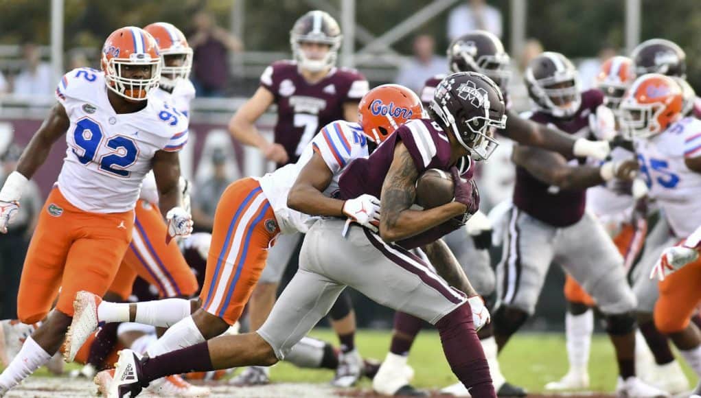 Florida Gators cornerback CJ McWilliams tackles the Mississippi State receiver- 1280x854