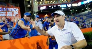 Florida Gators head coach Dan Mullen celebrates after his season debut win- 1280x852