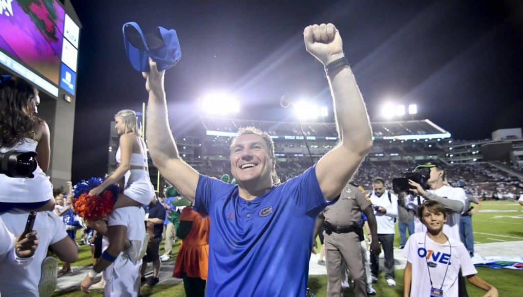 Florida Gators head coach Dan Mullen celebrates the win over Mississippi State- 1280x854