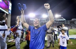 Florida Gators head coach Dan Mullen celebrates the win over Mississippi State- 1280x854