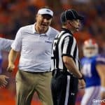 Florida Gators head coach Dan Mullen talks to the referee during the Kentucky game - 1280x853