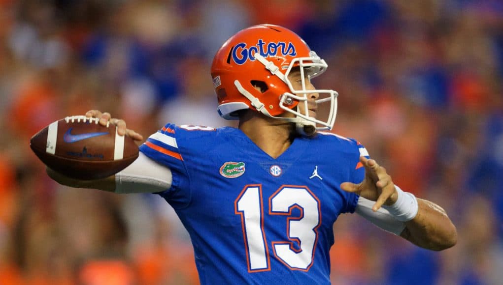 Florida Gators quarterback Feleipe Franks throws a pass against Kentucky- 1280x853