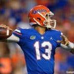 Florida Gators quarterback Feleipe Franks throws a pass against Kentucky- 1280x853