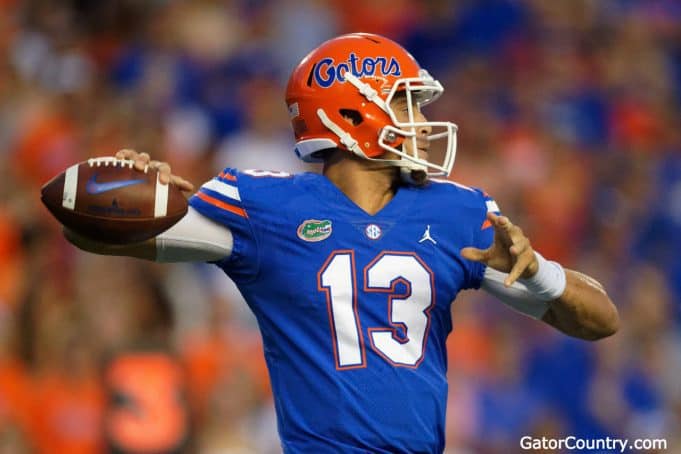 Florida Gators quarterback Feleipe Franks throws a pass against Kentucky- 1280x853