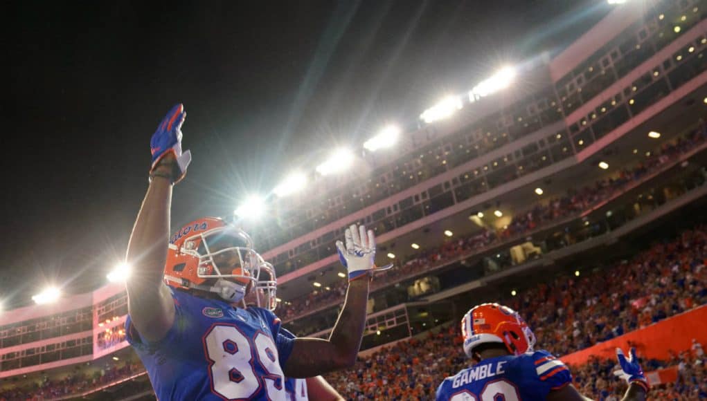 Florida Gators receiver Tyrie Cleveland celebrates a touchdown- 1280x852