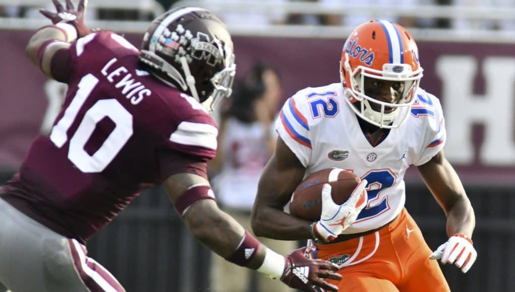 Florida Gators receiver Van Jefferson runs against Mississippi State after catching a pass- 1280x853