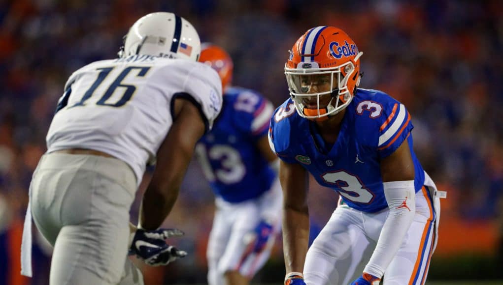 University of Florida cornerback Marco Wilson lines up in coverage during the Florida Gators 53-6 win over Charleston Southern- Florida Gators football- 1280x853