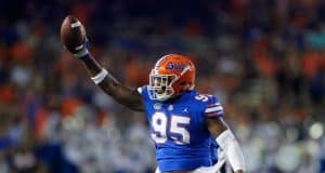 University of Florida defensive lineman Adam Shuler reacts after recovering a fumble against Charleston Southern– Florida Gators football- 1280x853