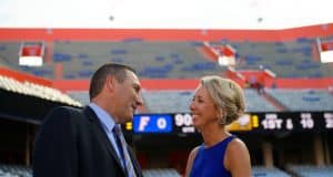 University of Florida head coach Dan Mullen and his wife Megan before the Florida Gators first game in 2018 against Charleston Southern- Florida Gators football- 1280x853