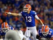 University of Florida quarterback Feleipe Franks calls out a protection at the line of scrimmage against Charleston Southern- Florida Gators football- 1280x854