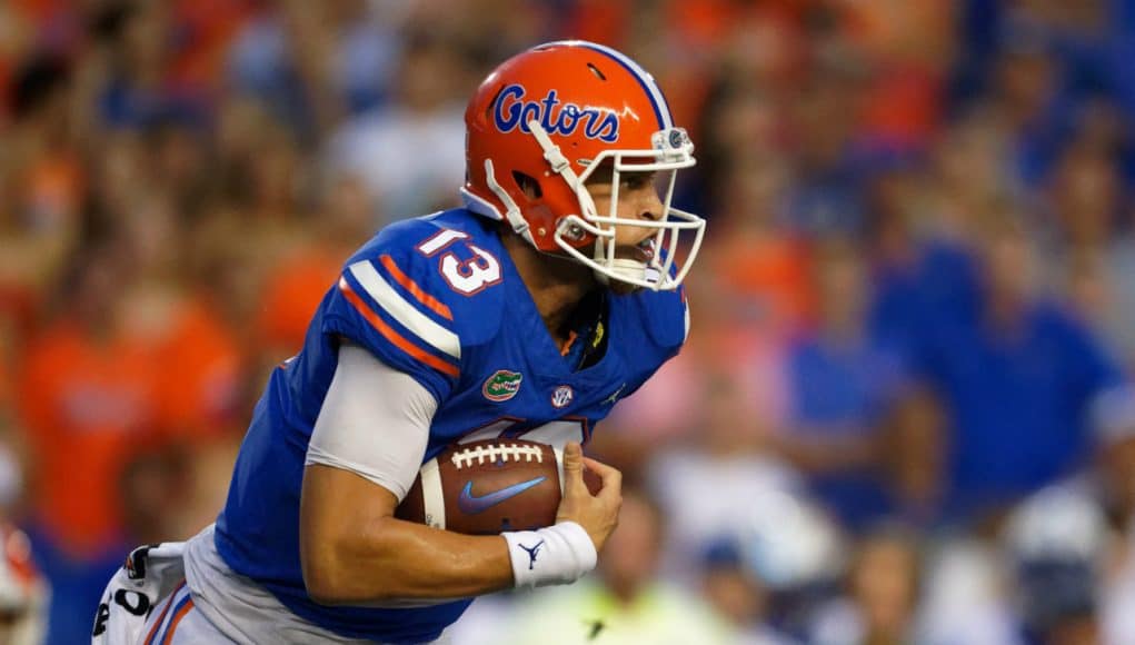 University of Florida quarterback Feleipe Franks carries the ball against the Kentucky Wildcats on September, 8 2018- Florida Gators football- 1280x854