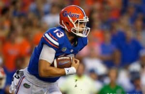 University of Florida quarterback Feleipe Franks carries the ball against the Kentucky Wildcats on September, 8 2018- Florida Gators football- 1280x854