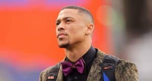 University of Florida receiver Freddie Swain walks into Ben Hill Griffin Stadium during Gator Walk before Florida’s game against Colorado State- Florida Gators football- 1280x854