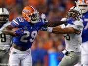 University of Florida running back Dameon Pierce stiff arms a defender during the Florida Gators 53-6 win over Charleston Southern- Florida Gators football- 1280x853