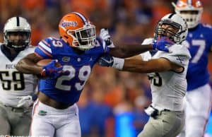 University of Florida running back Dameon Pierce stiff arms a defender during the Florida Gators 53-6 win over Charleston Southern- Florida Gators football- 1280x853