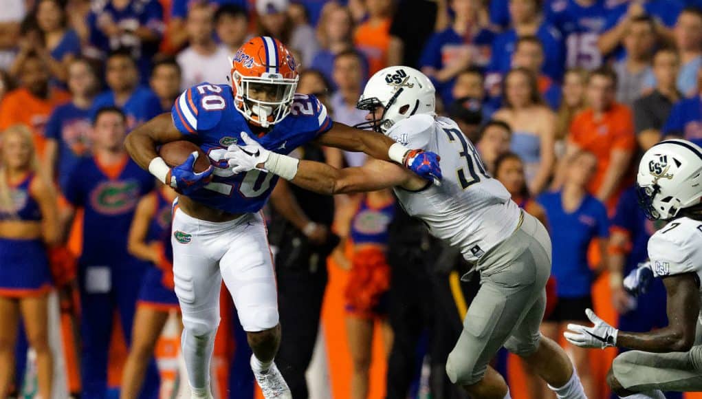 University of Florida running back Malik Davis carried the ball in the 2018 season opener against Charleston Southern- Florida Gators football- 1280x853