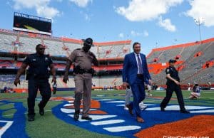 Dan Mullen enters the Swamp before the LSU game in 2018- 1280x852