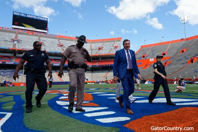 Dan Mullen enters the Swamp before the LSU game in 2018- 1280x852