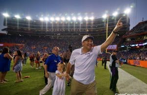 Florida Gators head coach Dan Mullen celebrates the win over LSU- 1280x852