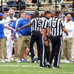 Florida Gators head coach Dan Mullen yells at Vanderbilt coach Derek Mason- 1280x800