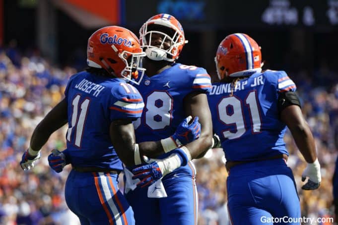 Florida Gators linebacker Vosean Joseph celebrates a sack against LSU-1280x853