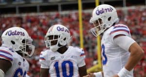 Florida Gators quarterback Feleipe Franks celebrates with Josh Hammond against UGA- 1280x853