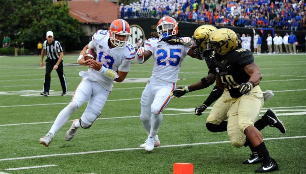 Florida Gators quarterback Feleipe Franks runs against Vanderbilt-1280x921