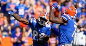 Florida Gators receiver Tyrie Cleveland and Jeremiah Moon celebrate against LSU- 1280x853