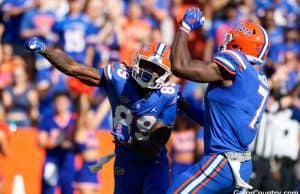 Florida Gators receiver Tyrie Cleveland and Jeremiah Moon celebrate against LSU- 1280x853