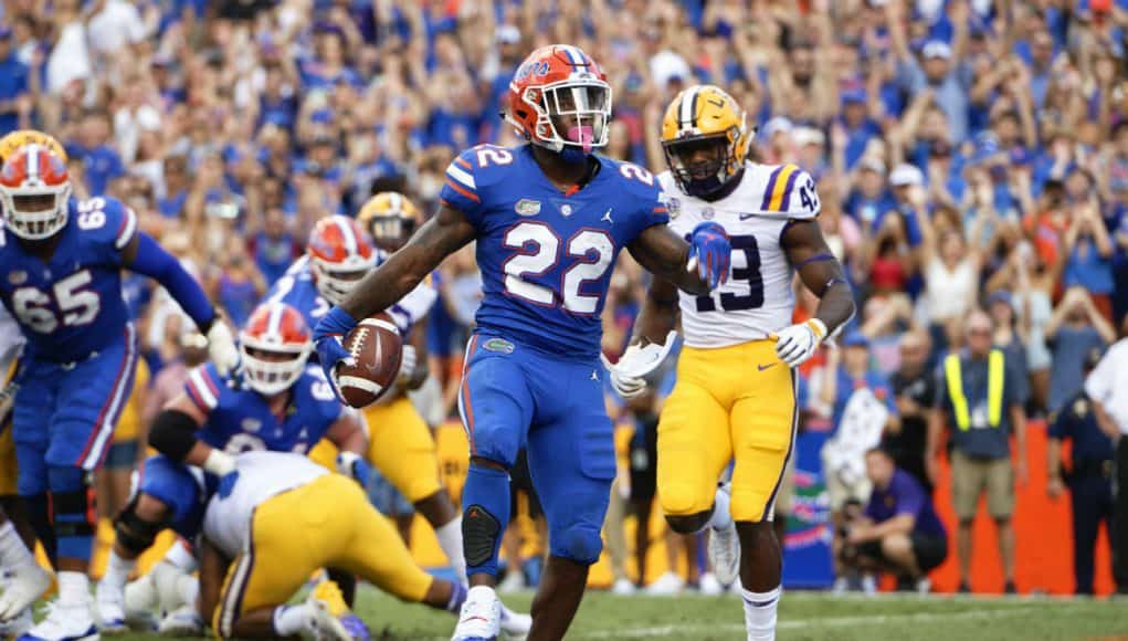 Florida Gators running back Lamical Perine scores against LSU in 2018- 1280x853