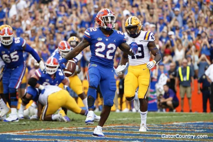 Florida Gators running back Lamical Perine scores against LSU in 2018- 1280x853