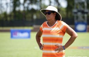 Florida Gators soccer coach Becky Burleigh watches on in 2018- 1280x853