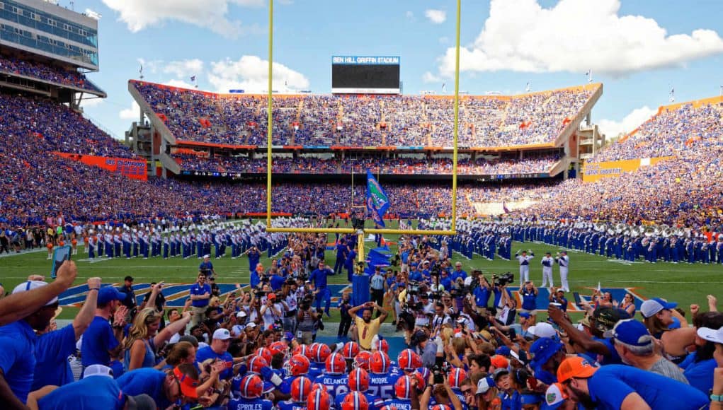 The Florida Gators exit the tunnel before the LSU game 2018- 1280x866