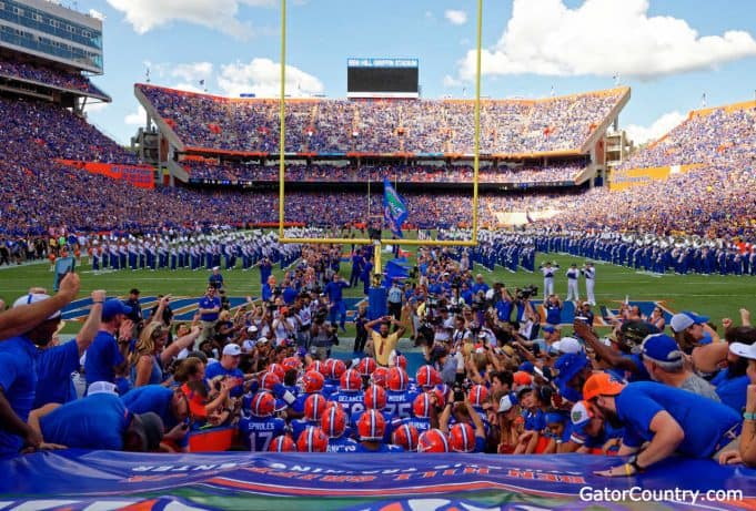 The Florida Gators exit the tunnel before the LSU game 2018- 1280x866