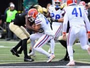Oct 13, 2018; Nashville, TN, USA; Florida Gators punter Tommy Townsend (43) runs for a first down on a fake punt during the second half against the Vanderbilt Commodores at Vanderbilt Stadium. Mandatory Credit: Christopher Hanewinckel-USA TODAY Sports