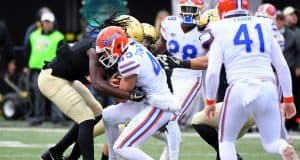 Oct 13, 2018; Nashville, TN, USA; Florida Gators punter Tommy Townsend (43) runs for a first down on a fake punt during the second half against the Vanderbilt Commodores at Vanderbilt Stadium. Mandatory Credit: Christopher Hanewinckel-USA TODAY Sports
