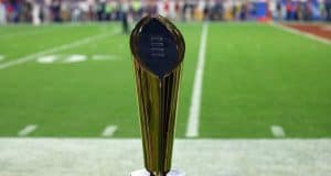December 31, 2016; Glendale, AZ, USA; General view of the College Football Playoff championship trophy during the game between the Clemson Tigers and Ohio State Buckeyes at University of Phoenix Stadium. Mandatory Credit: Matthew Emmons-USA TODAY Sports