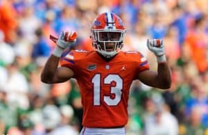 University of Florida defensive back Donovan Stiner signals to the defense before a play against Colorado State- Florida Gators football- 1280x853