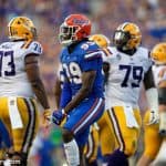 University of Florida defensive end Jachai Polite celebrates after sacking LSU quarterback LSU Joe Burrow- Florida Gators football- 1280x853