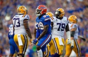 University of Florida defensive end Jachai Polite celebrates after sacking LSU quarterback LSU Joe Burrow- Florida Gators football- 1280x853