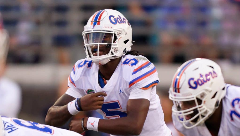 University of Florida quarterback Emory Jones makes a call at the line of scrimmage in a loss to Georgia- Florida Gators football- 1280x854