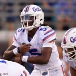 University of Florida quarterback Emory Jones makes a call at the line of scrimmage in a loss to Georgia- Florida Gators football- 1280x854