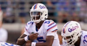 University of Florida quarterback Emory Jones makes a call at the line of scrimmage in a loss to Georgia- Florida Gators football- 1280x854