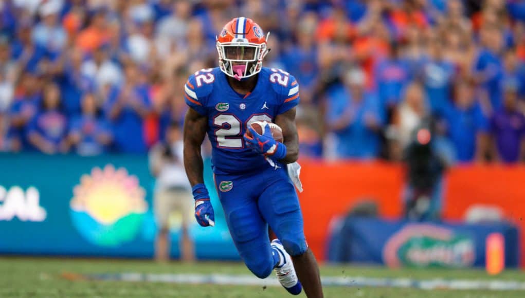 University of Florida running back Lamical Perine breaks free during the Gators 27-19 win over LSU at Ben Hill Griffin Stadium- Florida Gators football- 1280x853