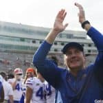 Florida Gators head coach Dan Mullen celebrates after defeating FSU- 1280x852